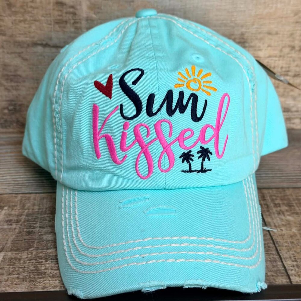 NWT KBETHOS Distressed Sky Blue Sun Kissed Baseball Cap adjustable closure